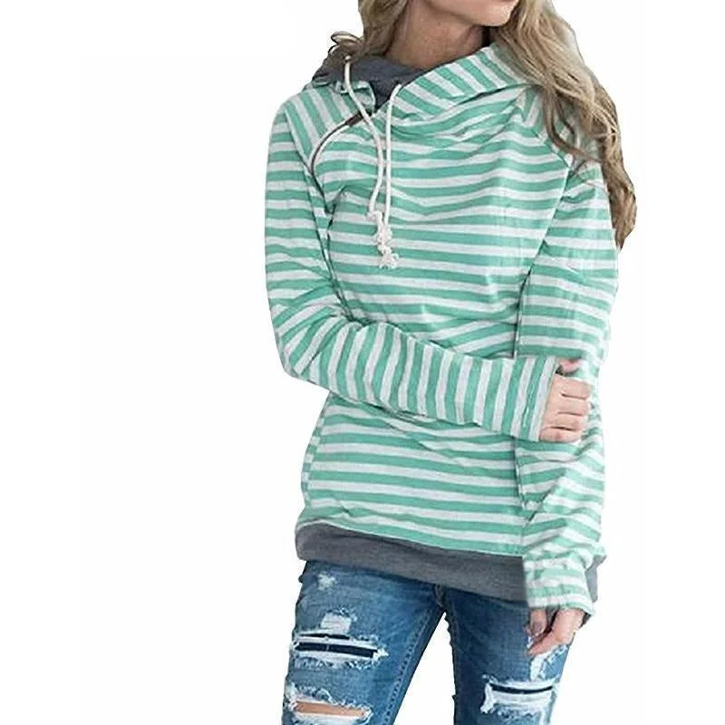 Lossky Double Hooded Striped Drawstring Hoodie