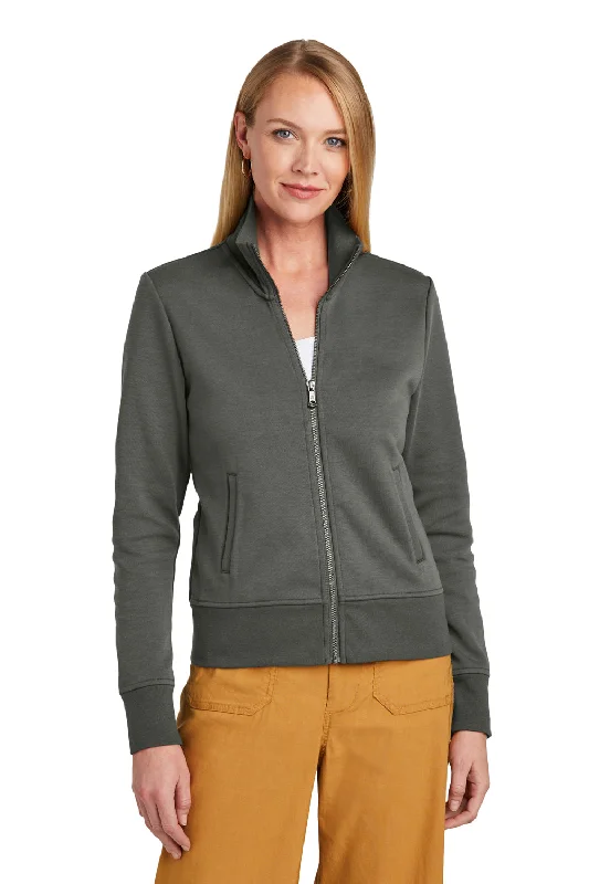 Brooks Brothers Womens Double Knit Full Zip Sweatshirt w/ Pockets - Windsor Grey