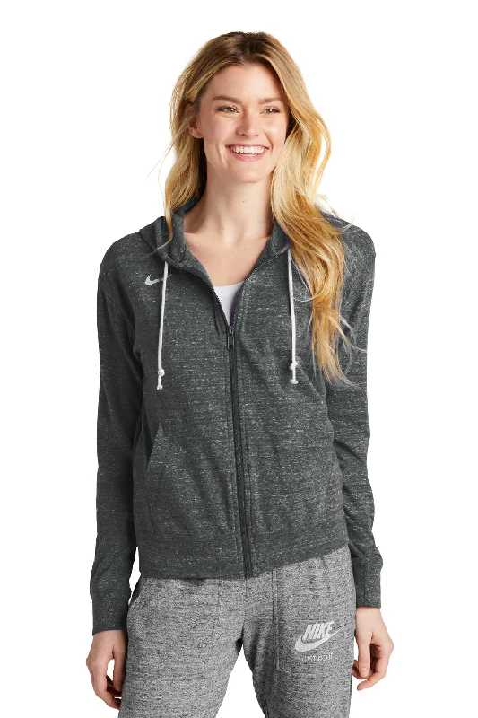 Nike Womens Gym Vintage Full Zip Hooded Sweatshirt Hoodie w/ Pockets - Team Anthracite Grey