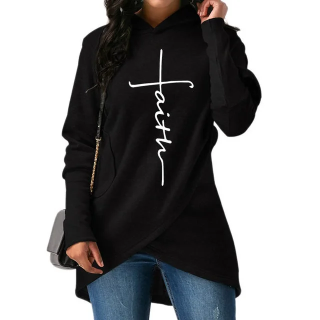 Large Size Faith Print Sweatshirt Hoodies