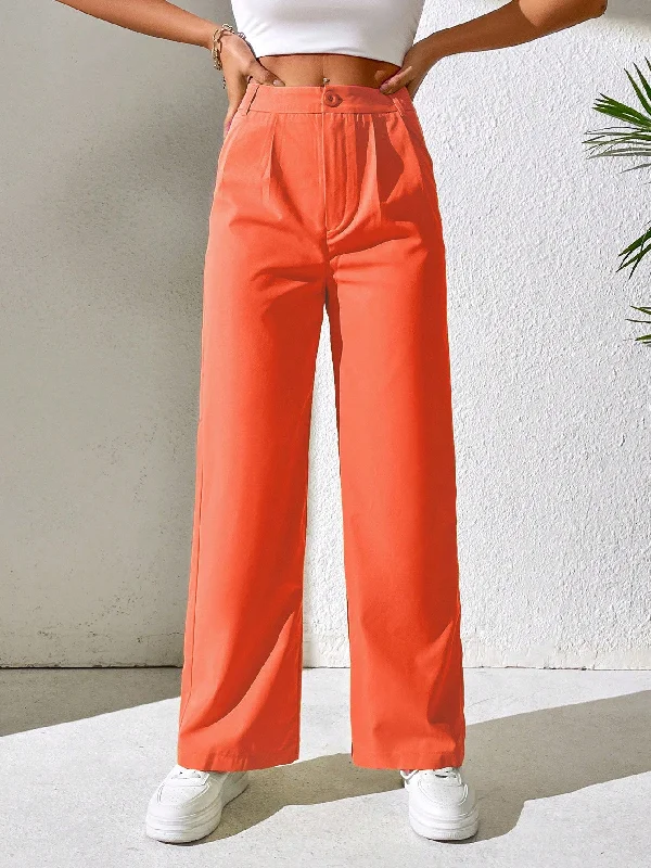 Amy Fashion - Solid Plicated Detail Straight Leg Pants