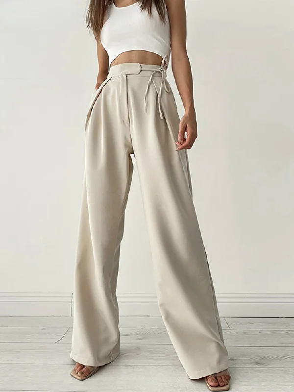 Amy Fashion - Long Loose Straight Casual Drawstring Sport Trousers