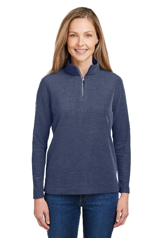 Core 365 Womens Fusion ChromaSoft Performance Moisture Wicking Pique 1/4 Zip Sweatshirt - Heather Classic Navy Blue