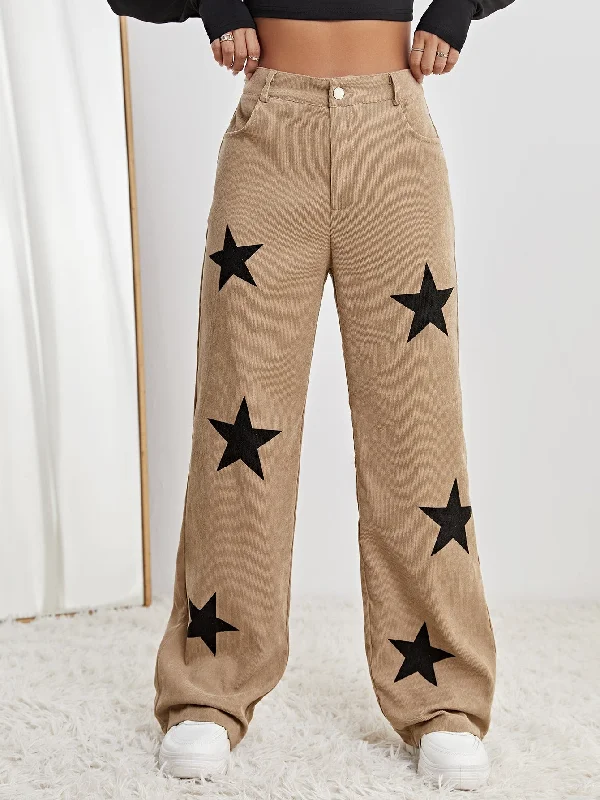 Amy Fashion - Star Print High Waist Straight Leg Pants