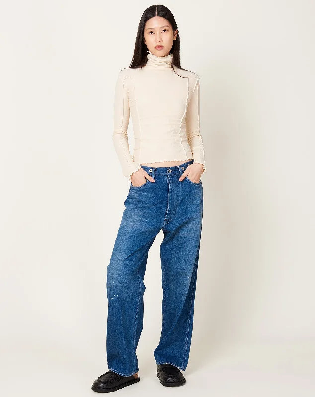 Wide Waist Adjustable Denim Pants in Medium Wash