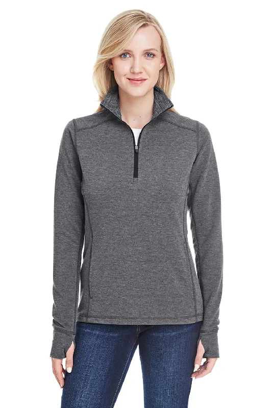 J America Womens Omega Sueded Terry 1/4 Zip Sweatshirt w/ Pockets - Charcoal Grey