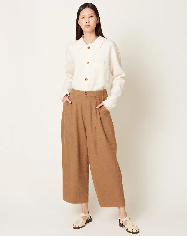 Wool Pleated Trouser in Tan