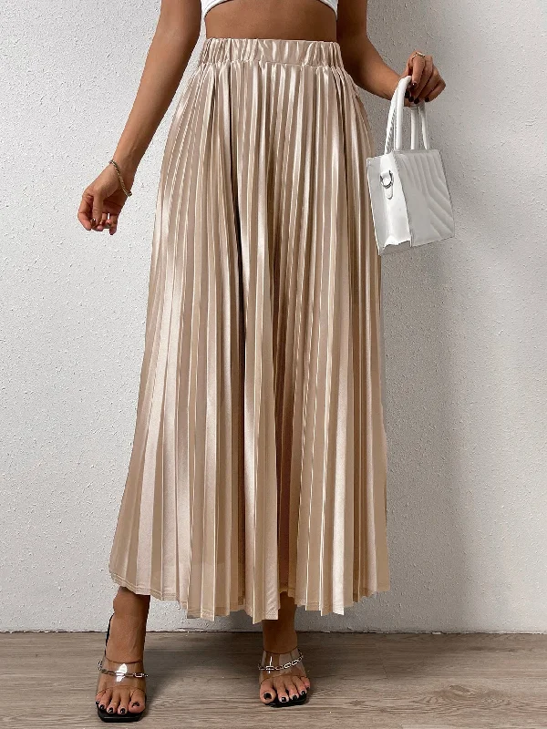 Amy Fashion - Solid Elastic Waist Pleated Skirt