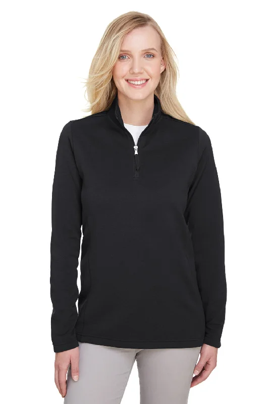 UltraClub Womens Coastal Performance Moisture Wicking Fleece 1/4 Zip Sweatshirt - Black - Closeout