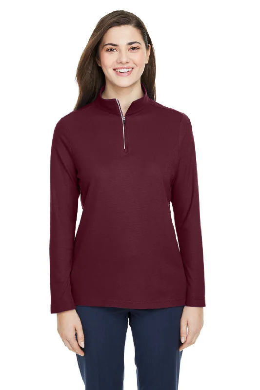 Core 365 Womens Fusion ChromaSoft Performance Moisture Wicking Pique 1/4 Zip Sweatshirt - Burgundy