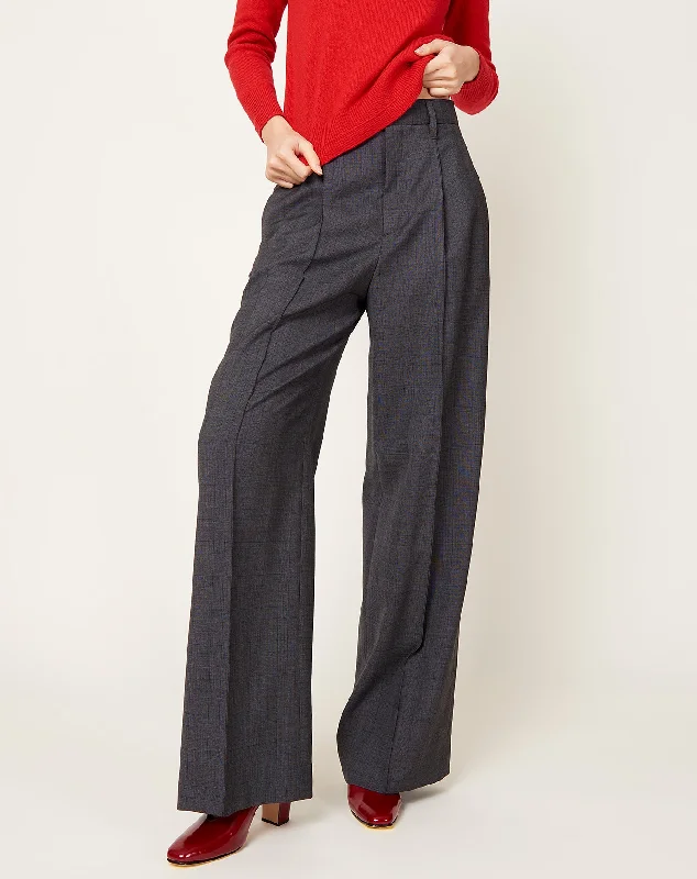 Wide Leg High Trouser in Charcoal Glen Plaid