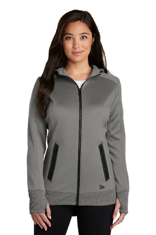 New Era Womens Venue Moisture Wicking Fleece Full Zip Hooded Sweatshirt Hoodie w/ Pockets - Shadow Grey - Closeout