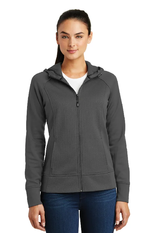 Sport-Tek Womens Rival Tech Moisture Wicking Fleece Full Zip Hooded Sweatshirt Hoodie w/ Pockets - Iron Grey - Closeout