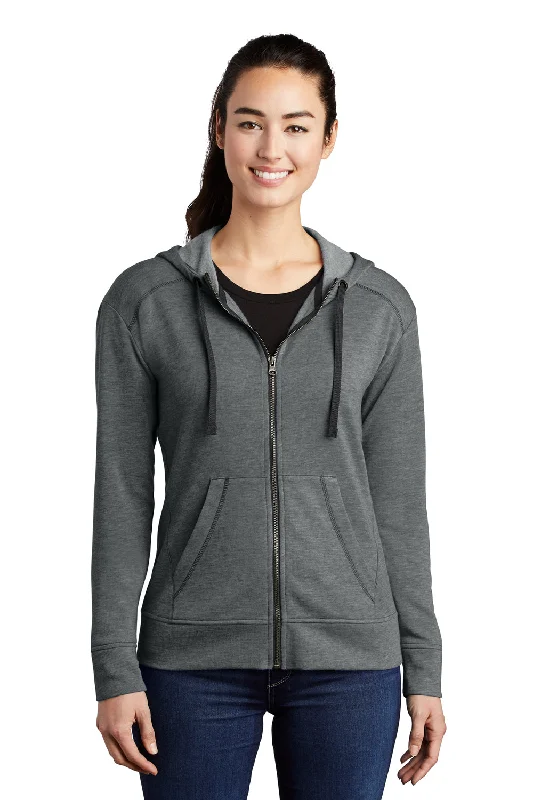 Sport-Tek Womens Moisture Wicking Fleece Full Zip Hooded Sweatshirt Hoodie w/ Pockets - Heather Dark Grey