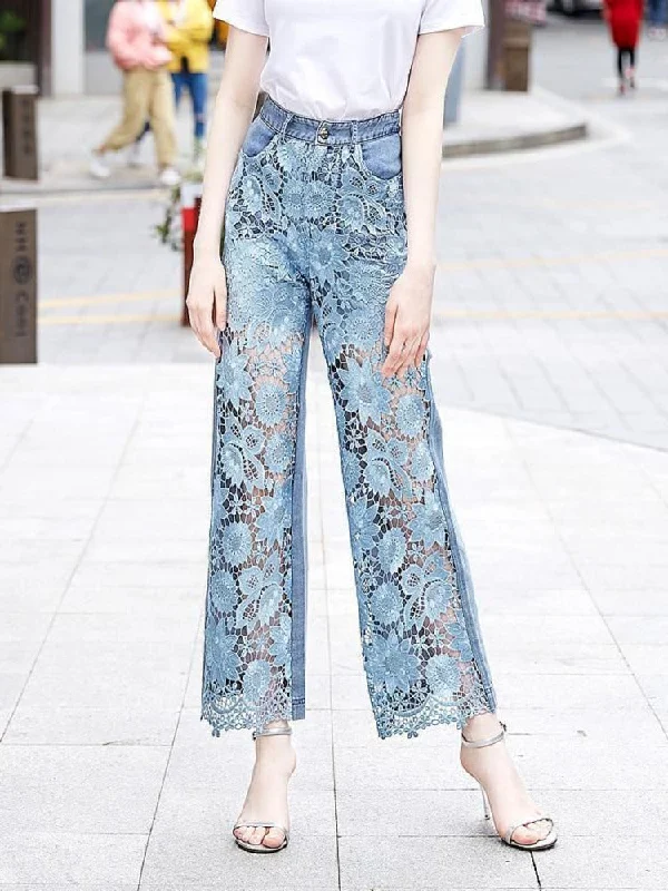 Amy Fashion - Loose Versatile Hollow Out Lace Pants