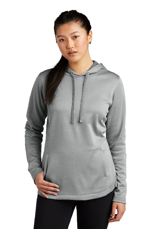 Sport-Tek Womens Heather Sport-Wick Moisture Wicking Fleece Hooded Sweatshirt Hoodie w/ Pouch Pocket - Heather Dark Silver Grey