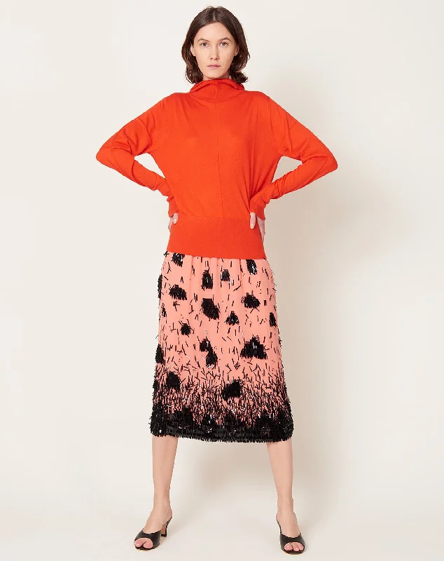 Vela Skirt in Coral & Black Hibiscus Sequins