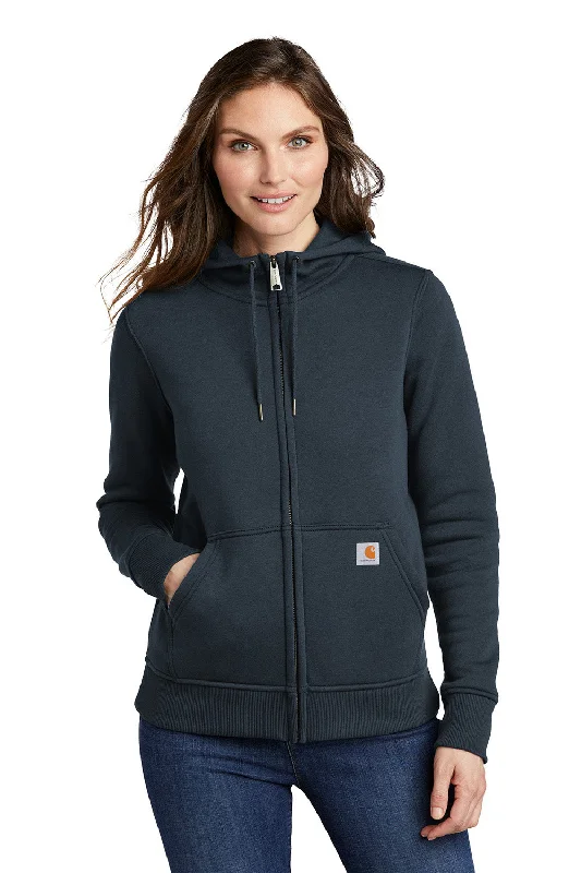 Carhartt Womens Clarksburg Full Zip Hooded Sweatshirt Hoodie w/ Pockets - Navy Blue