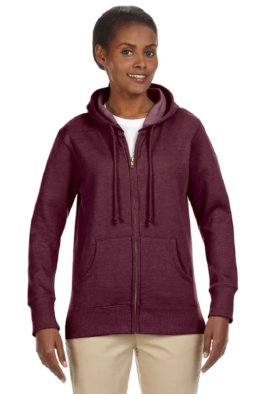 Econscious Womens Heathered Fleece Full Zip Hooded Sweatshirt Hoodie w/ Pockets - Berry