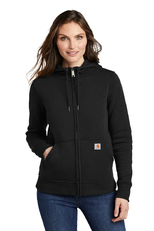 Carhartt Womens Clarksburg Full Zip Hooded Sweatshirt Hoodie w/ Pockets - Black