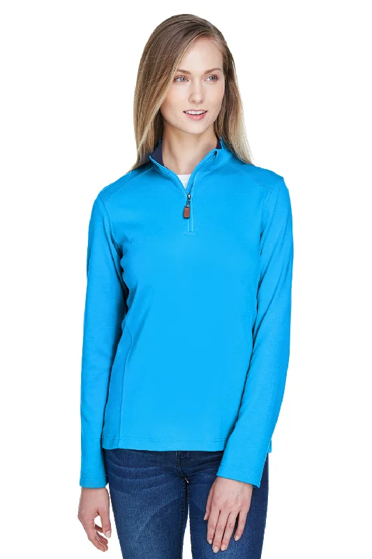 Devon & Jones Womens DryTec20 Performance Moisture Wicking 1/4 Zip Sweatshirt - Ocean Blue