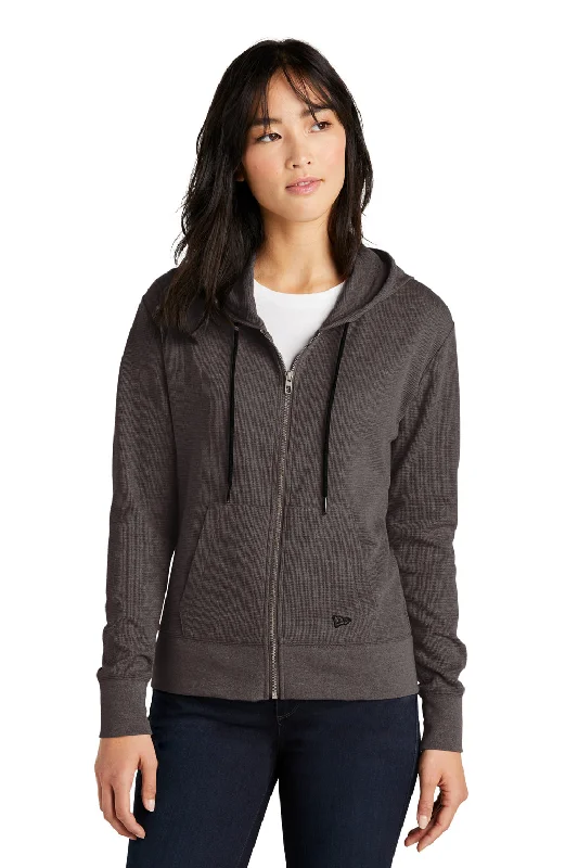 New Era Womens Thermal Full Zip Hooded Sweatshirt Hoodie w/ Pockets - Heather Black