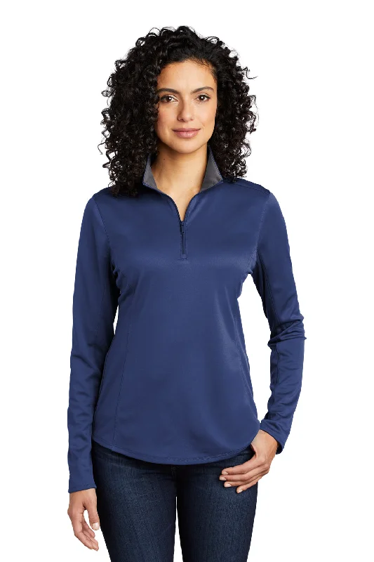 Port Authority Womens Silk Touch Performance Moisture Wicking 1/4 Zip Sweatshirt - Royal Blue/Steel Grey