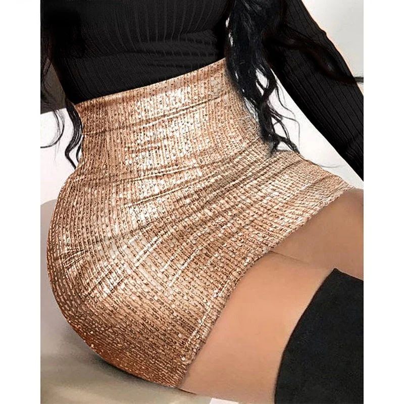 Amy Fashion - Women's High Waist Sequin Mini Skirt