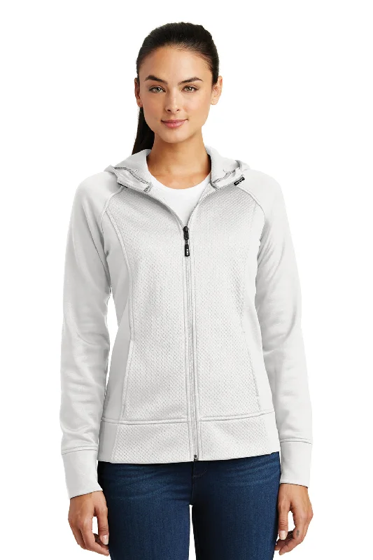 Sport-Tek Womens Rival Tech Moisture Wicking Fleece Full Zip Hooded Sweatshirt Hoodie w/ Pockets - White - Closeout