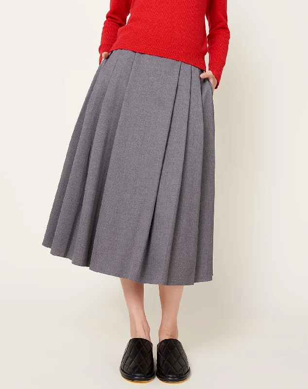 Pleat Front Full Skirt in Charcoal Grey