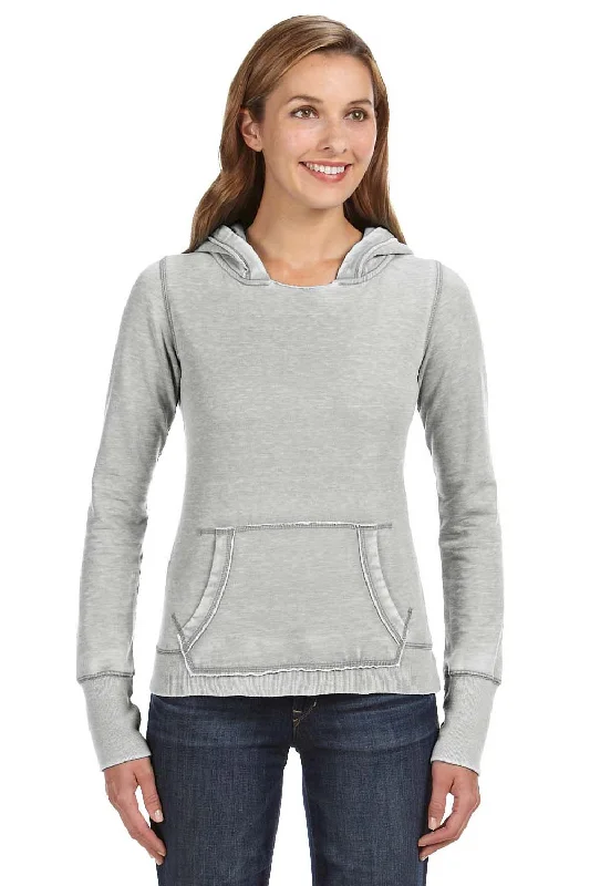 J America Womens Zen Burnout Fleece Hooded Sweatshirt Hoodie w/ Pouch Pocket - Cement Grey