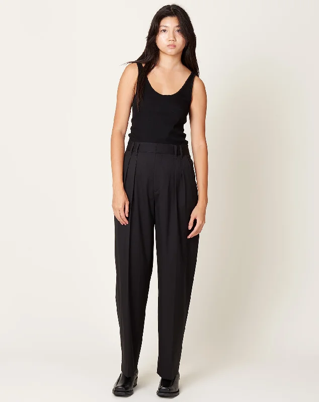 Double Pleat Front Trouser in Black