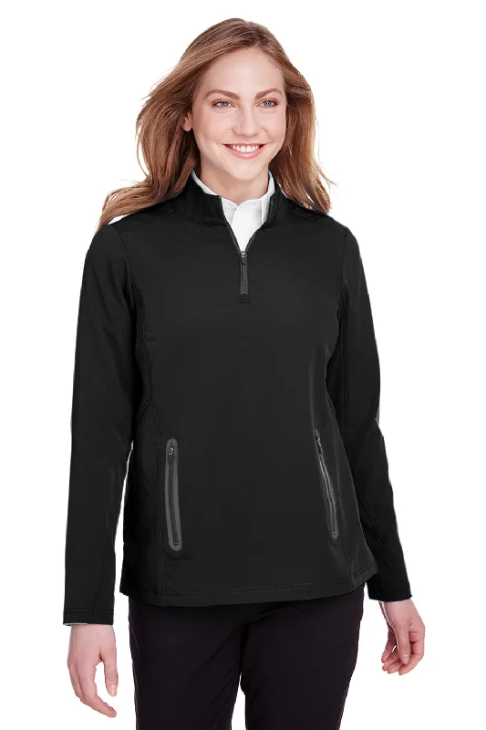 North End Womens Quest Performance Moisture Wicking 1/4 Zip Sweatshirt w/ Pockets - Black/Carbon Grey - Closeout