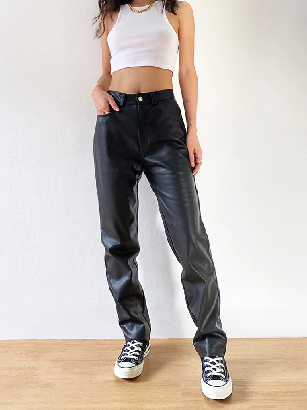 Amy Fashion - Faux Leather Wide Leg Pants