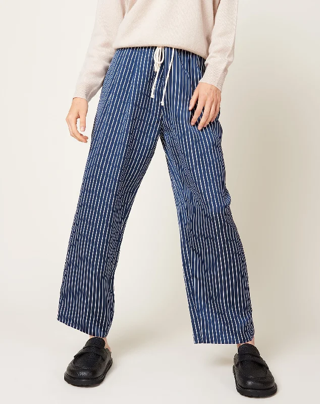 Drawstring Pleat Front Pant in Midnight Stripe