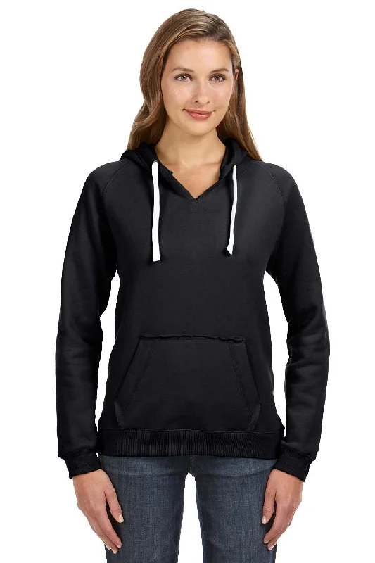 J America Womens Sydney Sueded Fleece Hooded Sweatshirt Hoodie w/ Pouch Pocket - Black