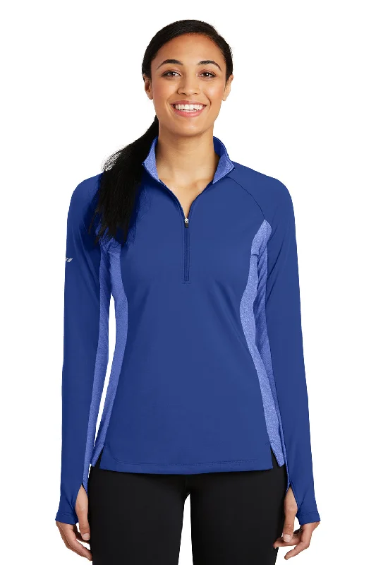 Sport-Tek Womens Sport-Wick Moisture Wicking 1/4 Zip Sweatshirt - True Royal Blue/Heather True Royal Blue - Closeout