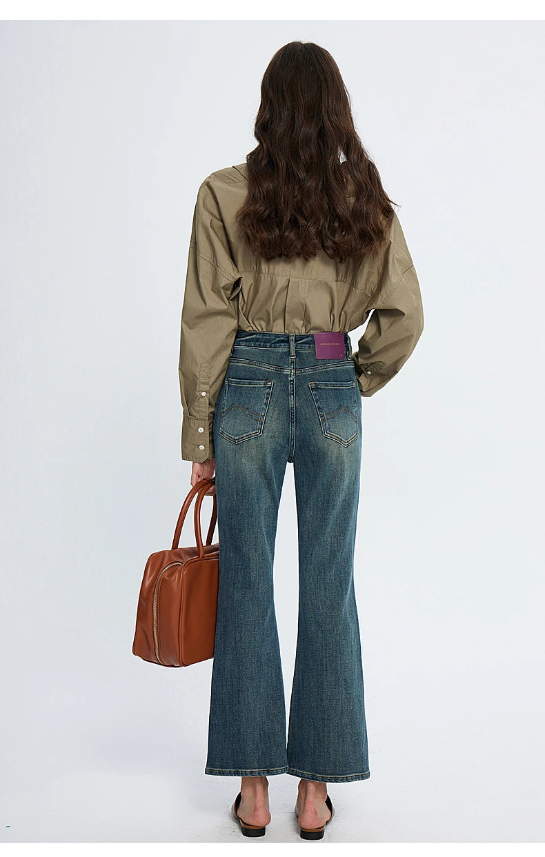 Amy Fashion - High Waisted Flare Skinny Strench Vintage Streetwear Denim 2024 Korean Fashion New Jean