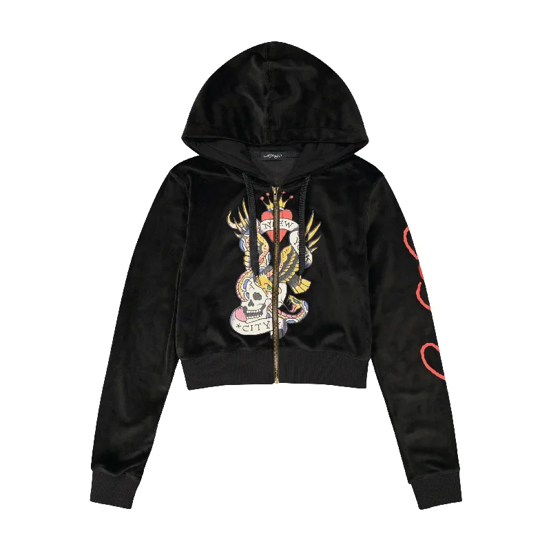 NYC Skull Y2K Velour Hoodie