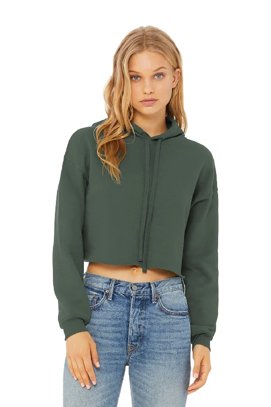 Bella + Canvas Womens Cropped Fleece Hooded Sweatshirt Hoodie - Military Green