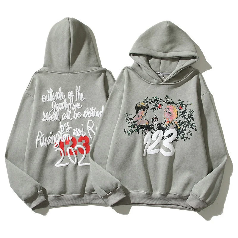 New Plush Sweaters For Men And Womens Ins Trendy Hoodies With Floral Foam Printing Letters For Couples