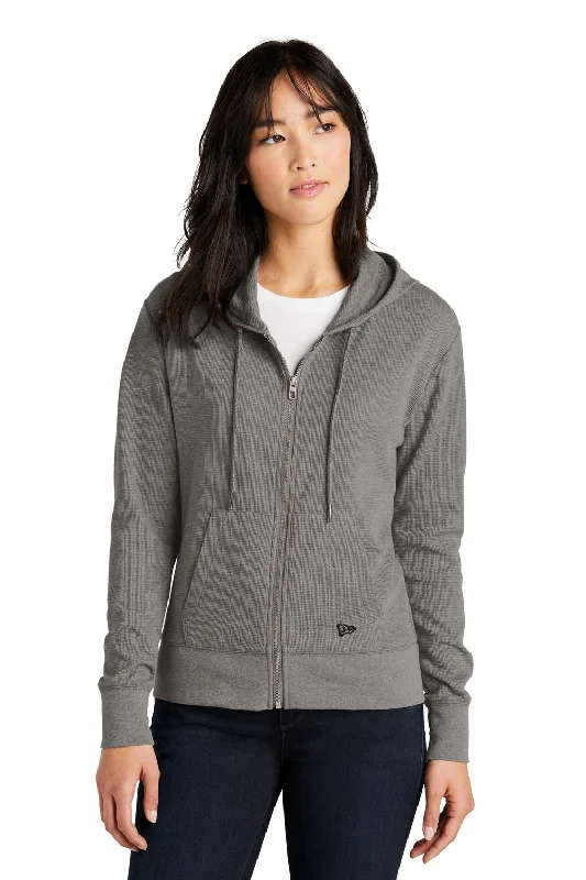 New Era Womens Thermal Full Zip Hooded Sweatshirt Hoodie w/ Pockets - Heather Shadow Grey