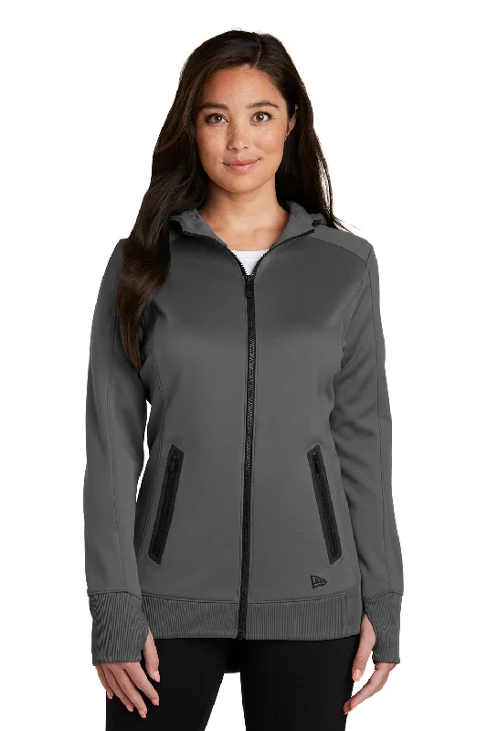 New Era Womens Venue Moisture Wicking Fleece Full Zip Hooded Sweatshirt Hoodie w/ Pockets - Graphite Grey