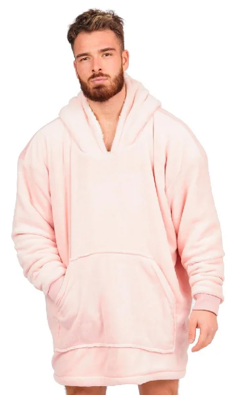 Mens Oversized Sherpa Lined Hoodie Blanket, Pink