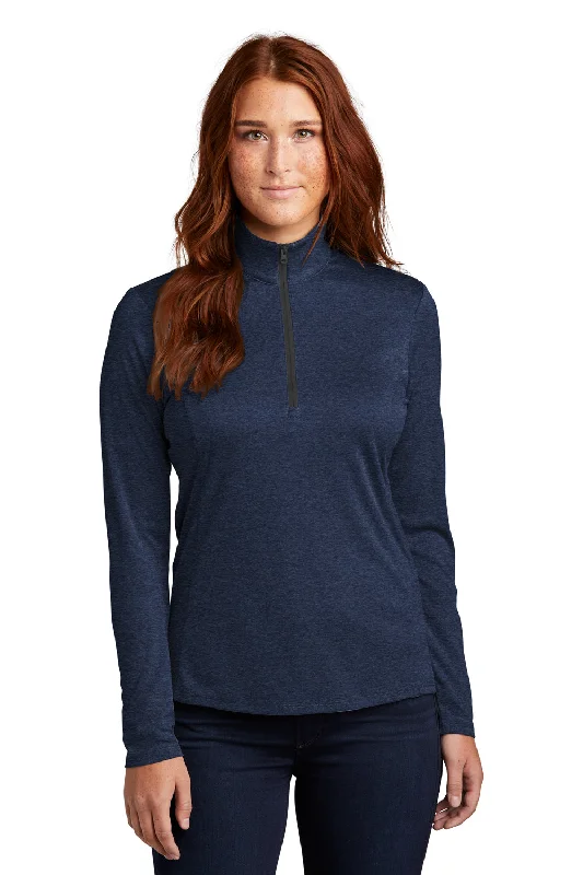 Sport-Tek Womens Endeavor Moisture Wicking 1/4 Zip Sweatshirt - Heather Dark Royal Blue