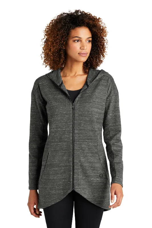 Ogio Womens Flux Full Zip Hooded Sweatshirt Hoodie w/ Pockets - Heather Tarmac Grey