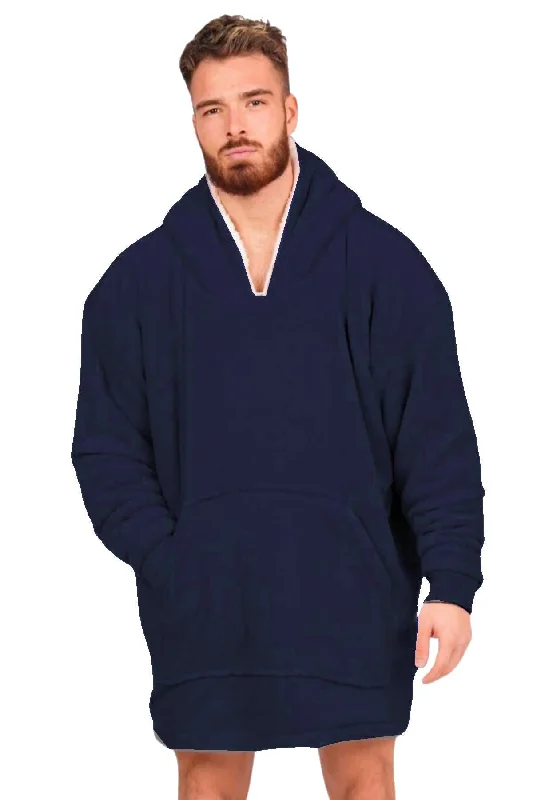 Mens Oversized Sherpa Lined Hoodie Blanket, Blue