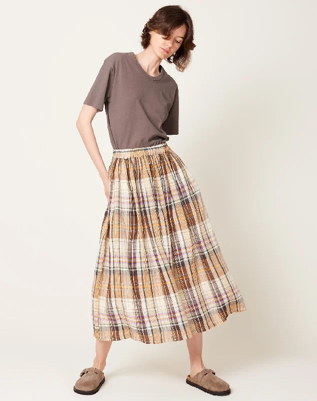 Linen Check Skirt in Beige