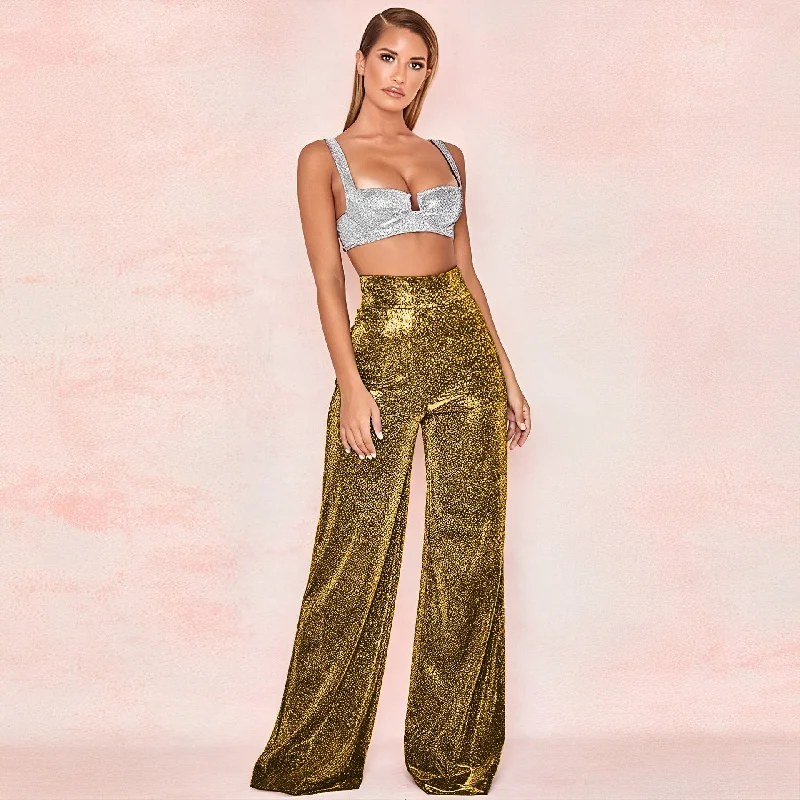 Amy Fashion - Golden High Waisted Glitter Party Pants