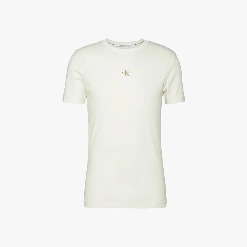 Calvin Klein Womens Micro Mono Logo Short Sleeve Tee Ivory